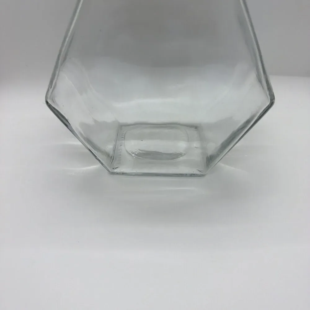 Vintage Hexagon 6 Sided Glass Candy Storage Jar w/ Wooden Lid-Libbey Of Canada